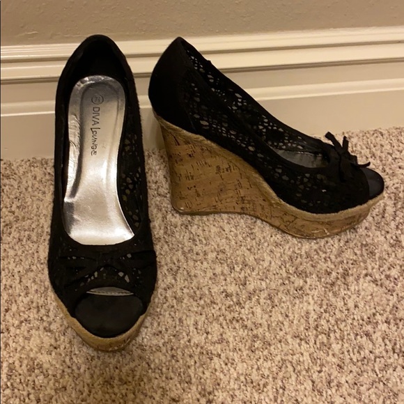 DIVA Lounge Shoes - Black Wedge Shoes